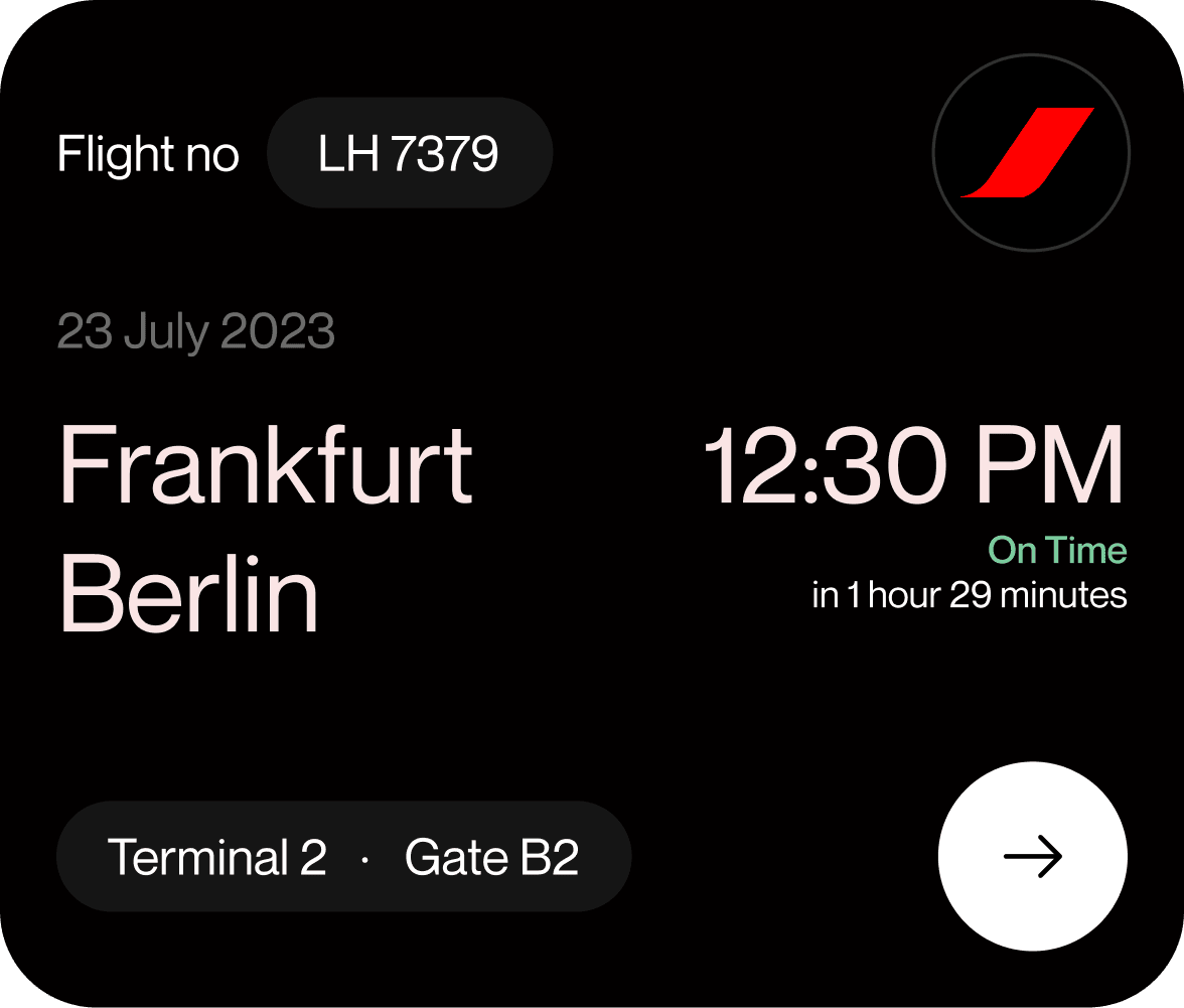 Airborne flight card — dark theme