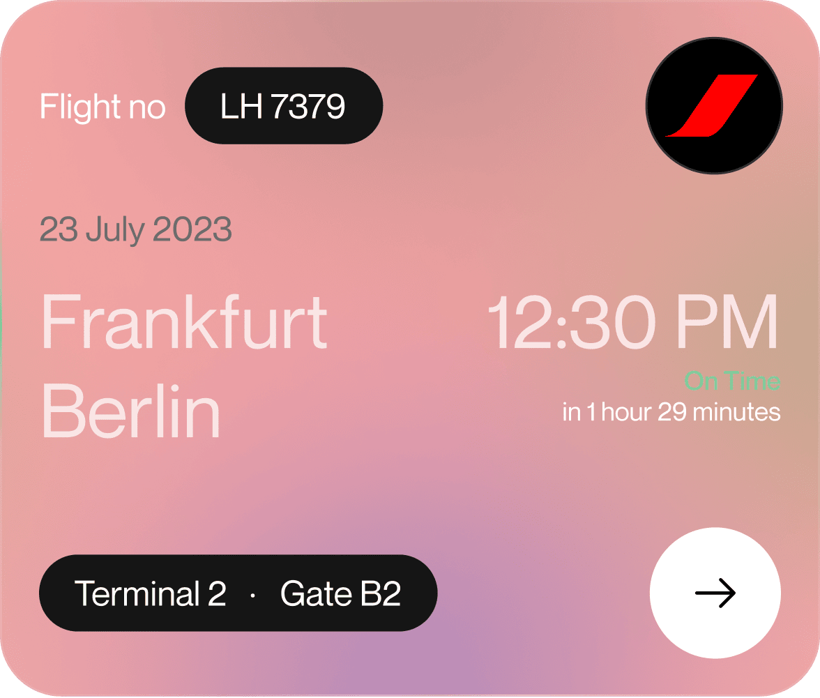 Airborne flight card — light glass theme