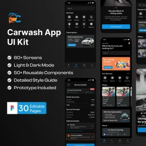 UI kit for a car wash app featuring interface design elements